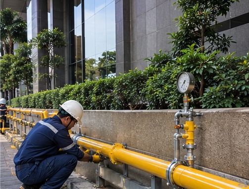 Hotel Milenium — Inspection and repair of minor leaks in gas pipelines within the hotel area. | Instalatur Pipa Gas & Industrial Piping — PB Dwijaya