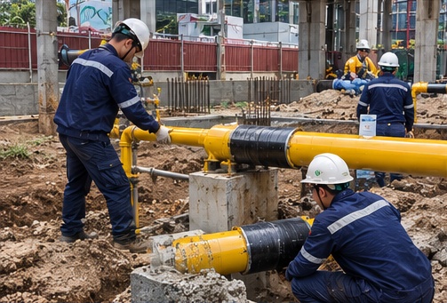 PT. The Pakubuwono Development — New gas pipeline installation and welding for the building area. | Instalatur Pipa Gas & Industrial Piping — PB Dwijaya