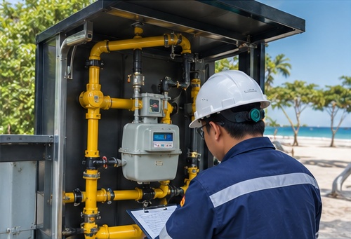 Taman Impian Jaya Ancol Putri Duyung Cottage — Inspection of gas meters and regulator operation in the distribution system. | Instalatur Pipa Gas & Industrial Piping — PB Dwijaya